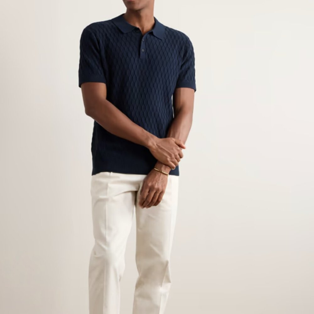 (MSRP $150) Club Monaco Navy Cotton Polo Shirt - Diamond Stitch - Men's Medium